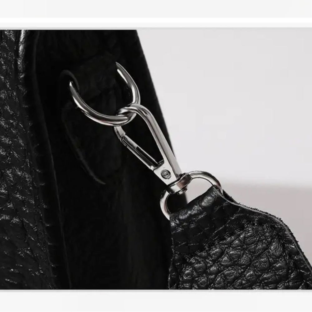 Black Pebble Textured Shoulder Bag with Logo Strap NIP - Picture 8 of 11